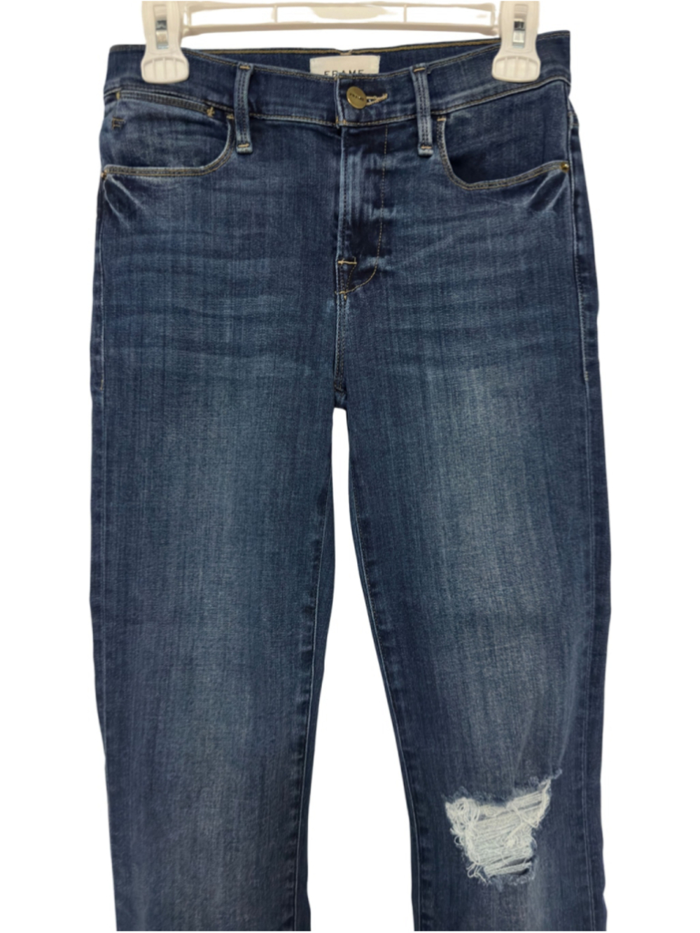 FRAME Denim Blue DISTRESSED Le High Straight Leg PREPPY Stretch JEANS WOMENS 26 - Picture 4 of 9